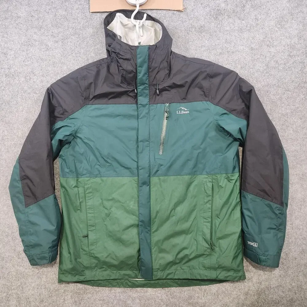 LL Bean Jacket Mens‎ Large Green TEK 2 Waterproof Hooded PrimaLoft Outdoor Coat